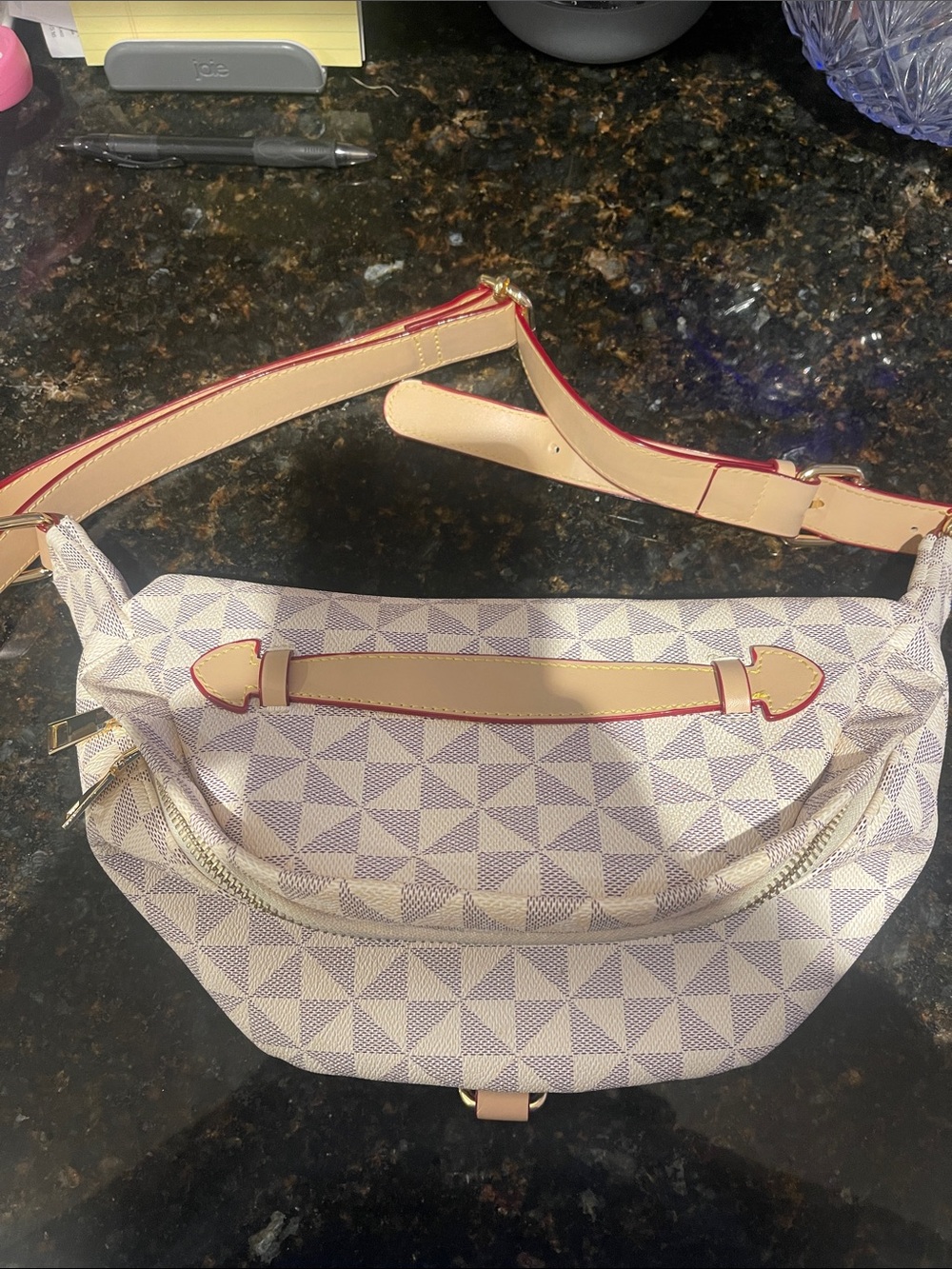 Cream Geometric Crossbody Belt Bag - Unbranded